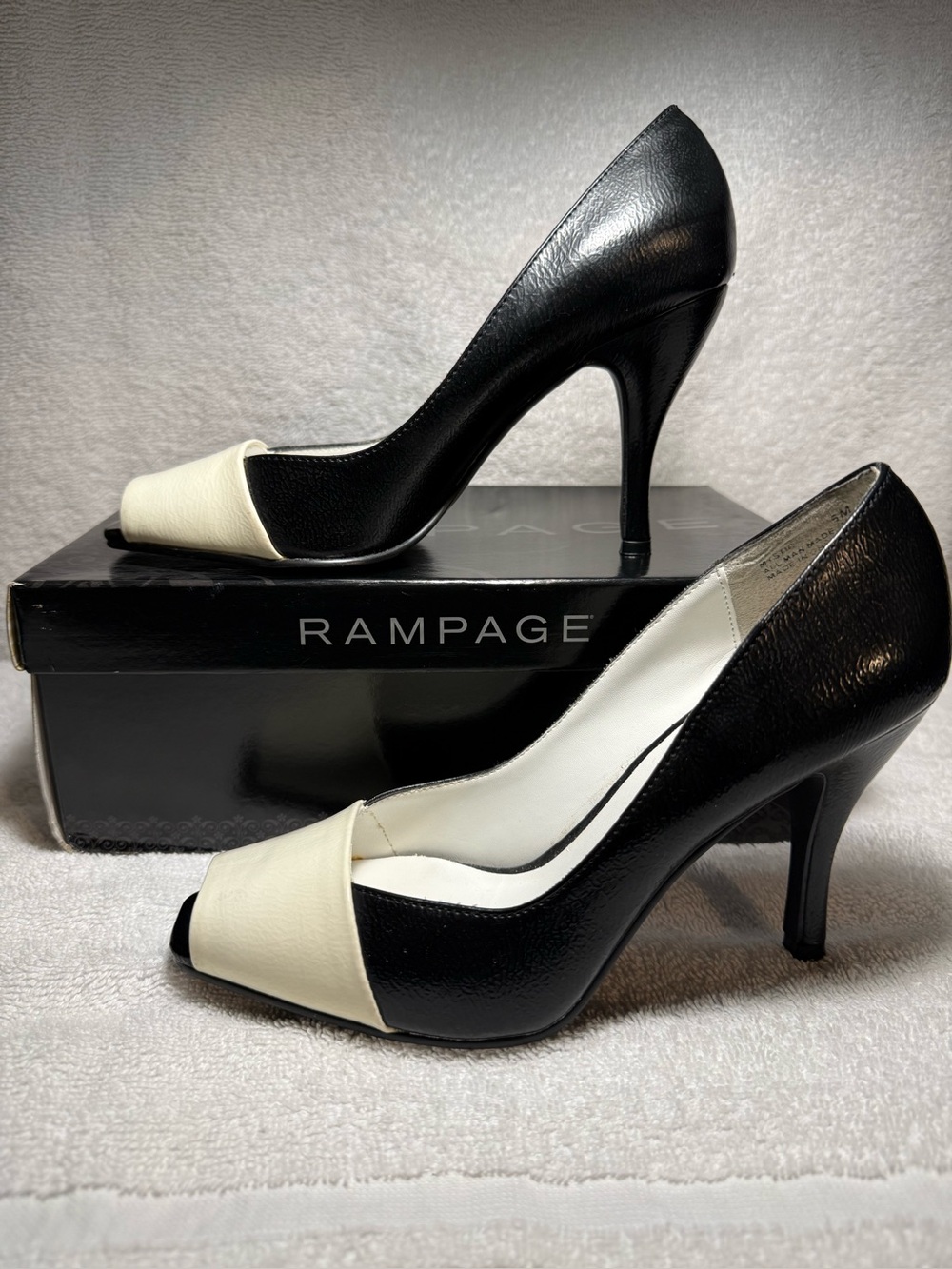Rampage Two-Tone Black and Cream Peep-Toe Pumps